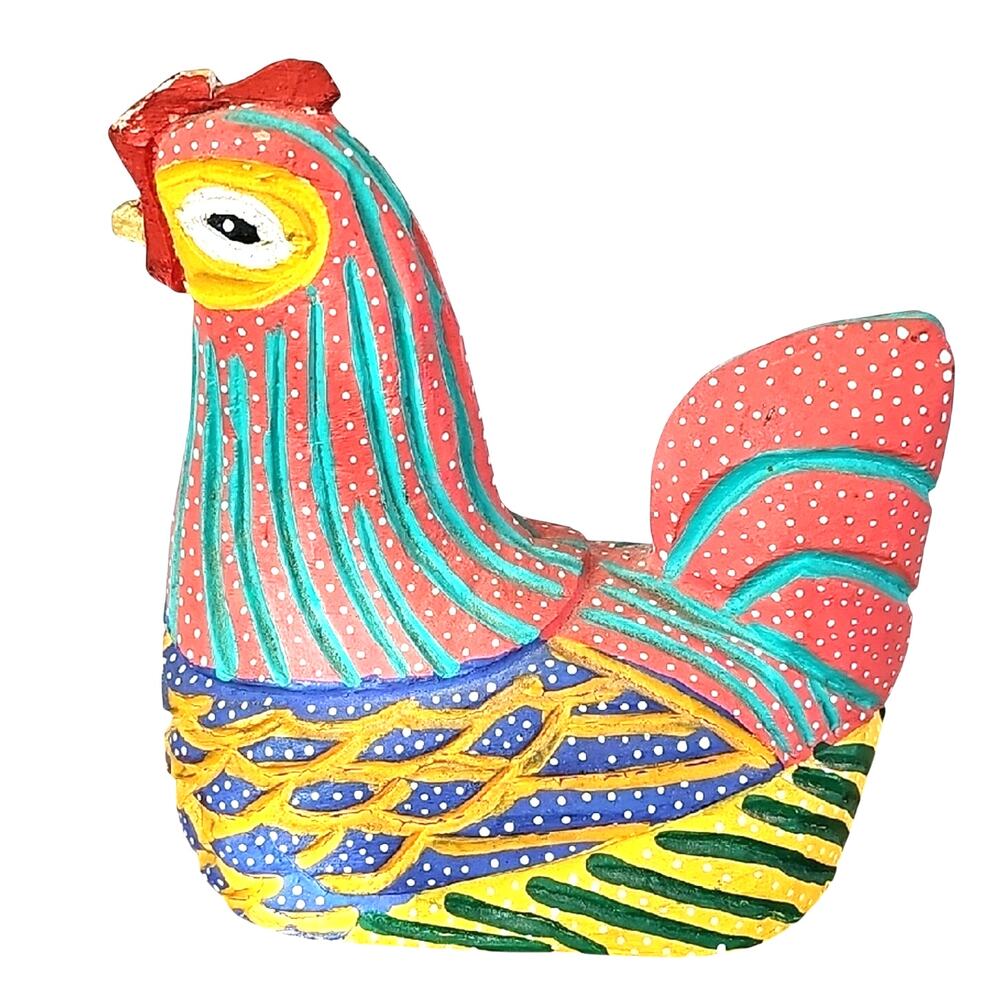 Vintage Signed Colorful Hand Crafted Handpainted Chicken Folk Art Kitchen Decor
